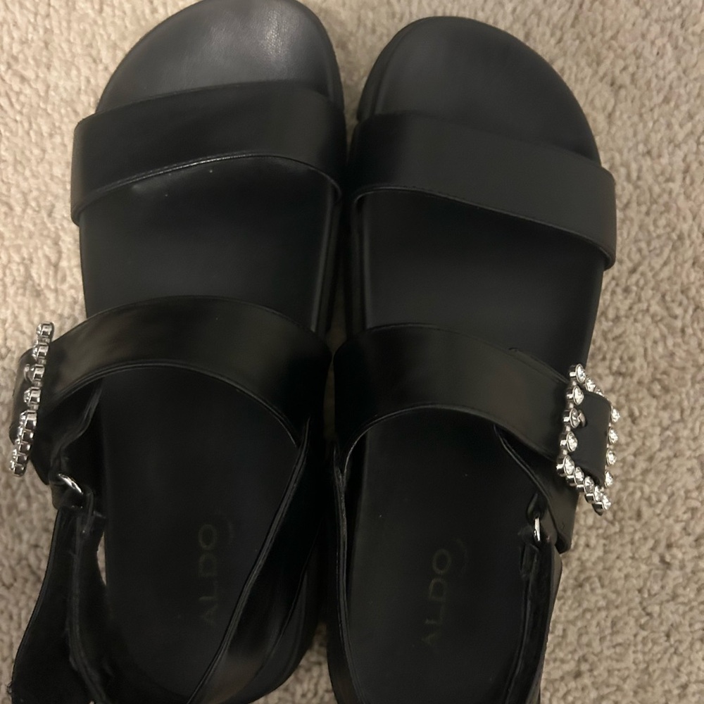 Aldo Elegant Black Sandals with Sparkling Buckles